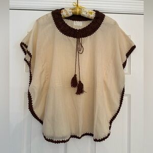 Vtg Boho Hippie Chic Women’s M Crocheted Festival Folk Blouse Top Sheer Retro